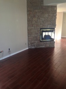 Columbia MO wood look tile fireplace